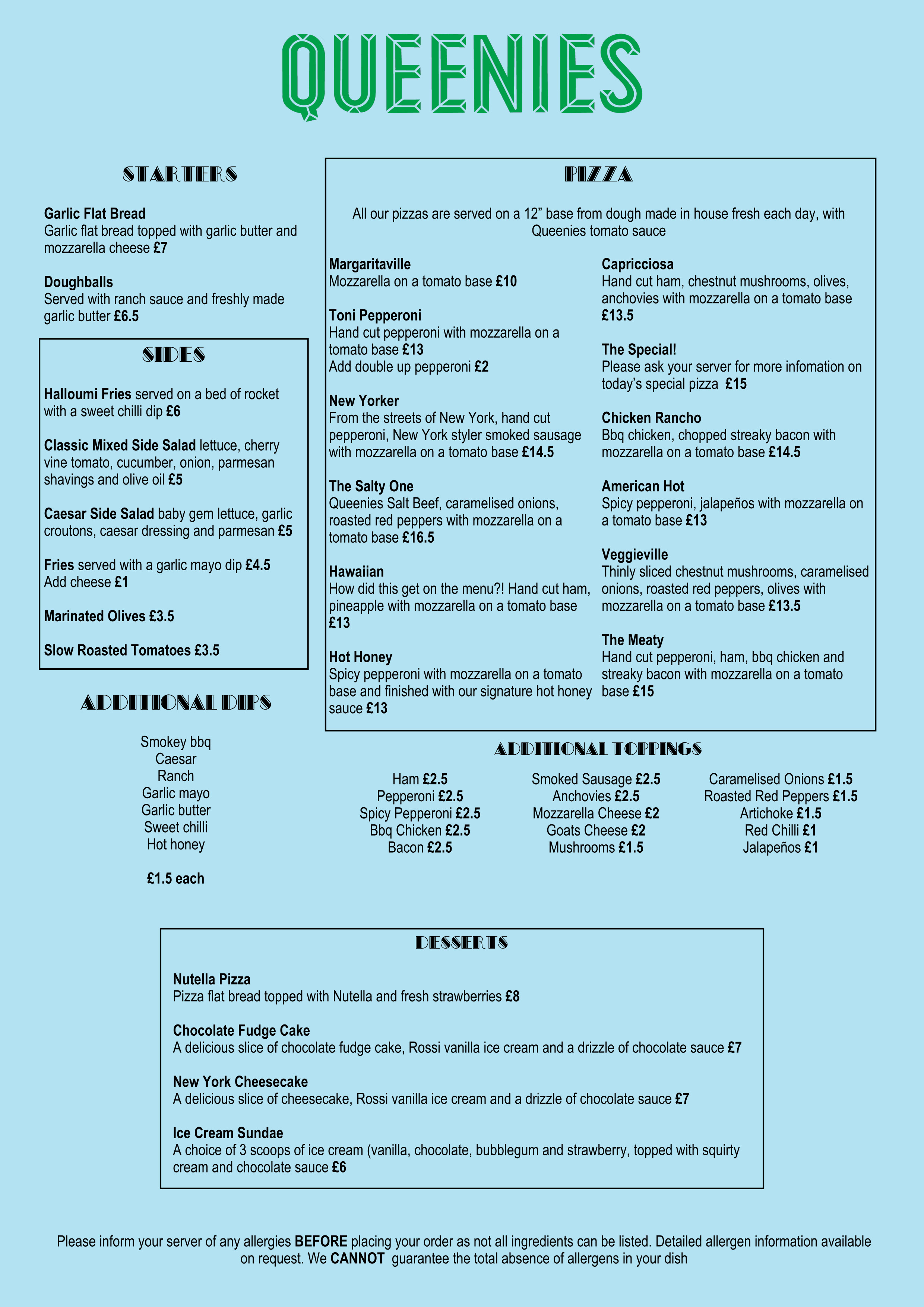 Pizza Menu